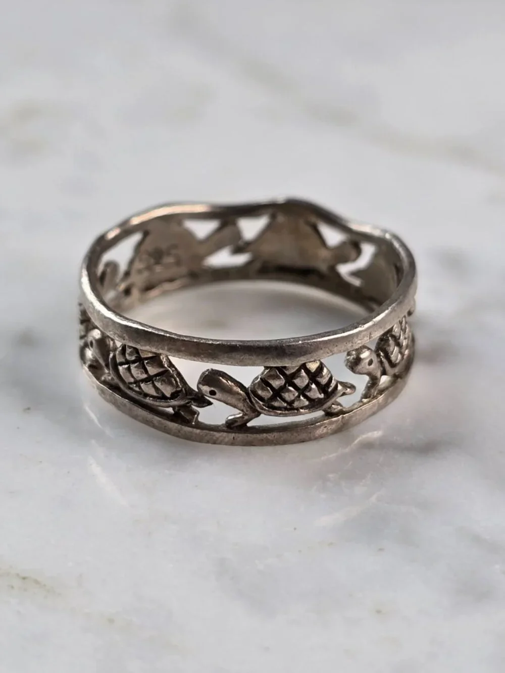 Womens Vintage Estate Sterling Silver Turtle Ring 2.7g E4132
